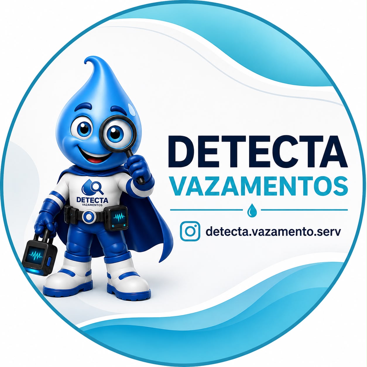 Mascote da Detecta Vazamentos com lupa